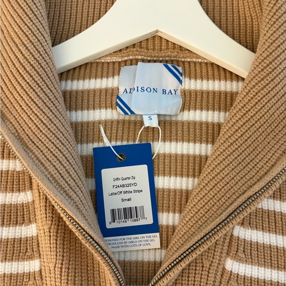 Addison Bay Tan and White Zip-Up Sweater - Picture 3 of 7